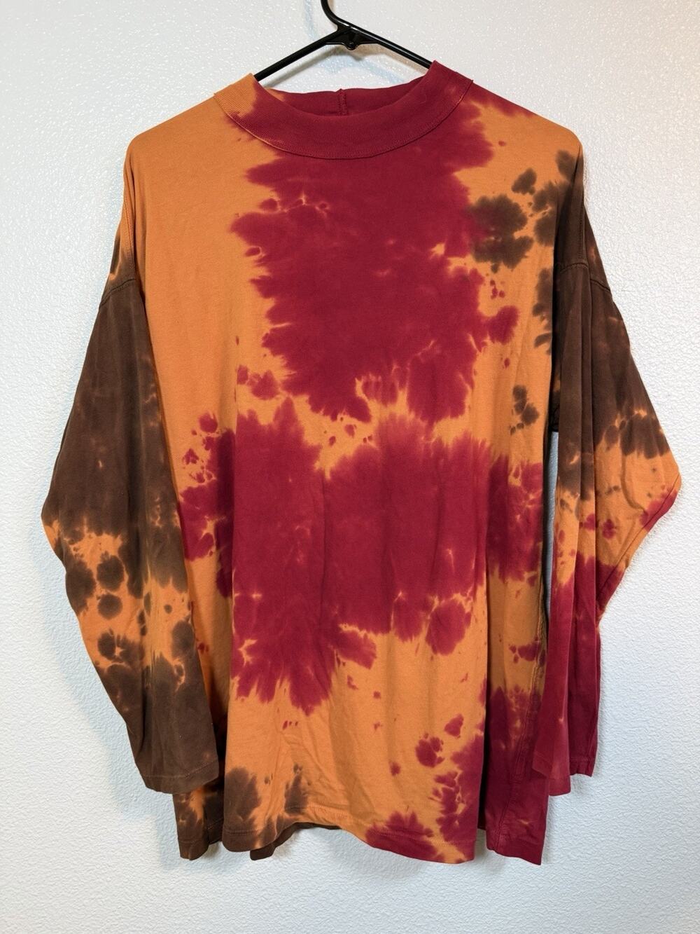 Free People We The Free Tie Dye Long Sleeve Top Small Orange Red Brown Oversized
